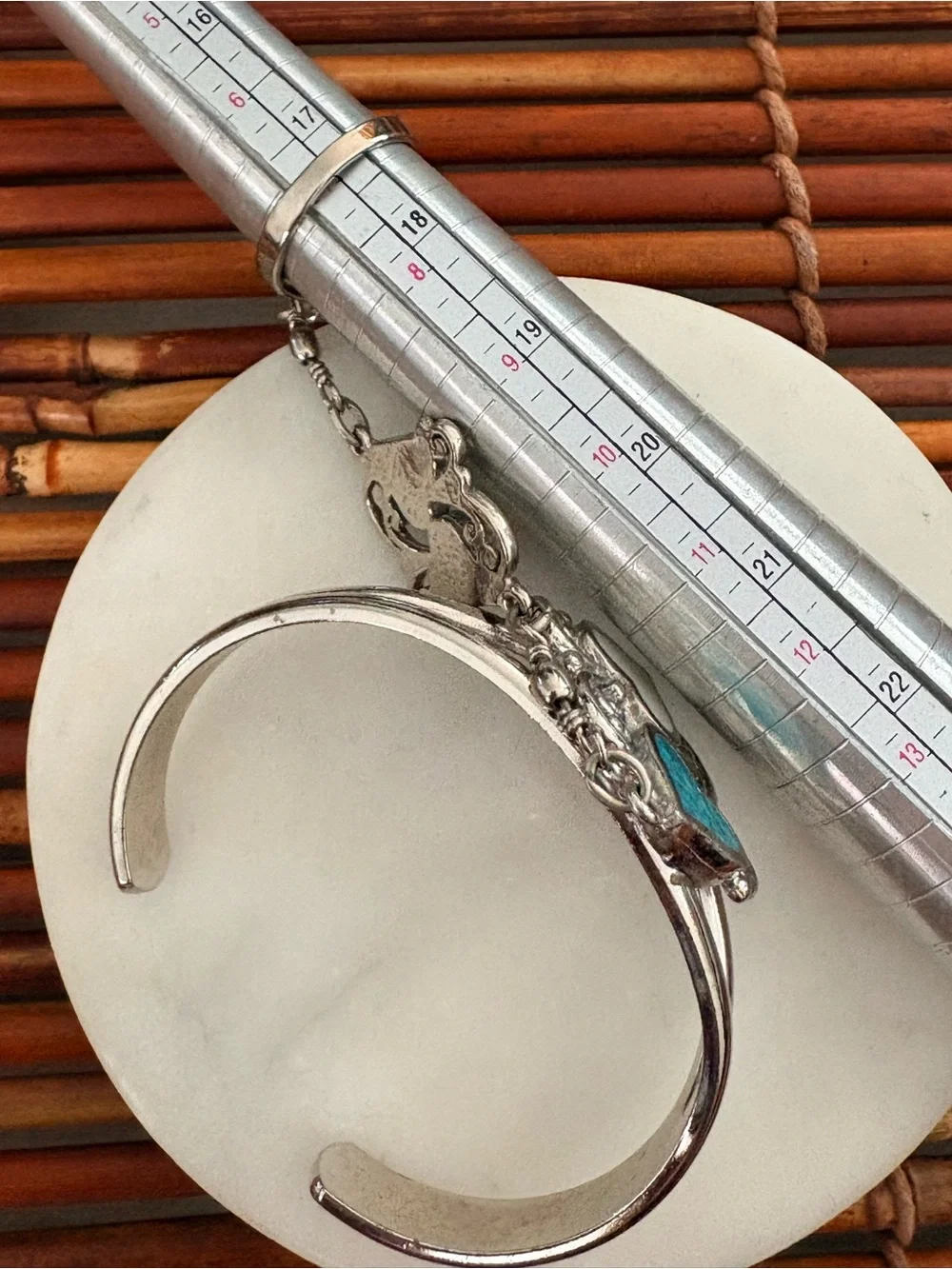 Silver Tone Heart Bracelet Faux Turquoise and Ring Size 7
